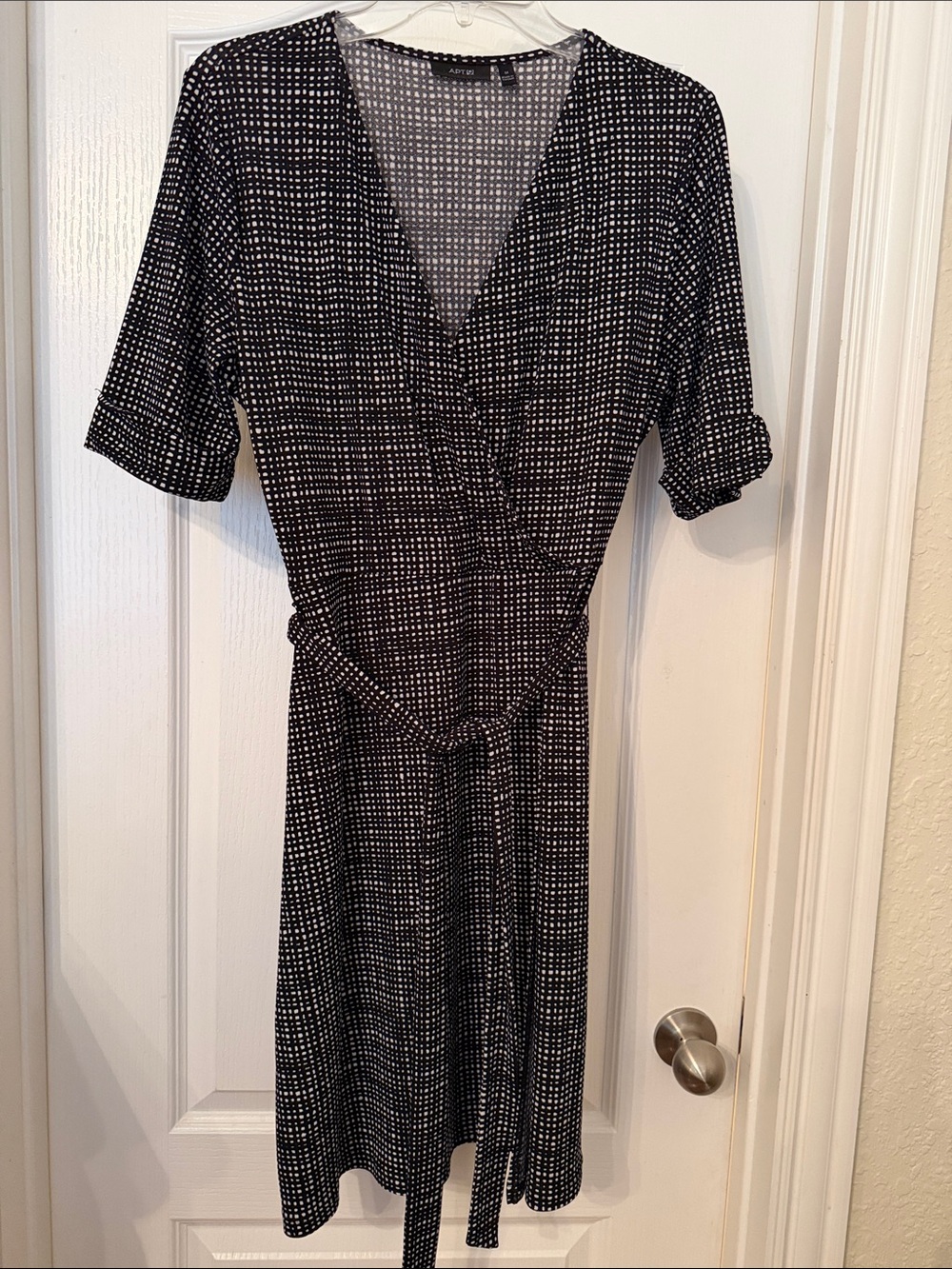 APT9 Black and White Dot Midi faux Wrap Dress
